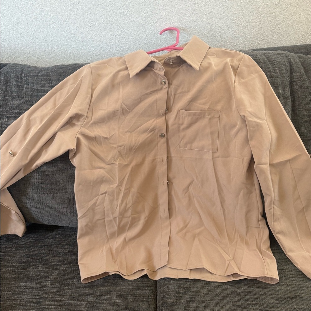 Tan Button-Up Shirt asian size
